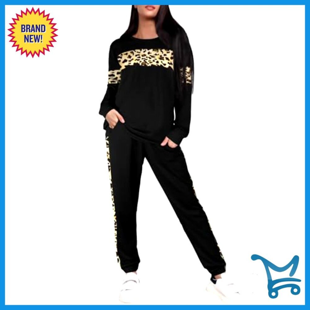 Leopard Print Sweatsuit Set Casual Lounge Wear Y2K Chic Tracksuit with Pockets - Picture 6 of 7